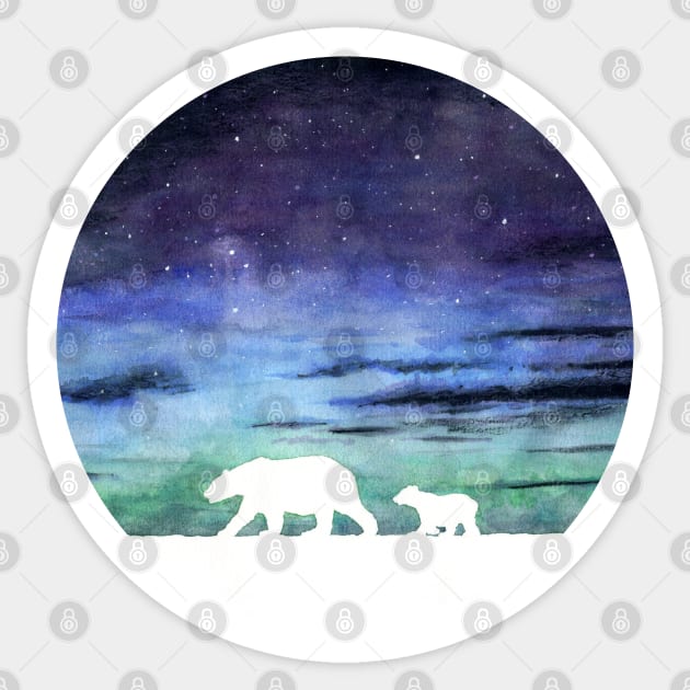 Aurora borealis and polar bears (white version) Sticker by Savousepate